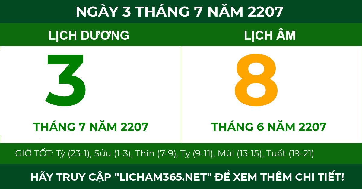 lịch âm ngày 3 tháng 7 năm 2207