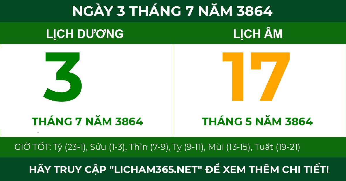 lịch âm ngày 3 tháng 7 năm 3864