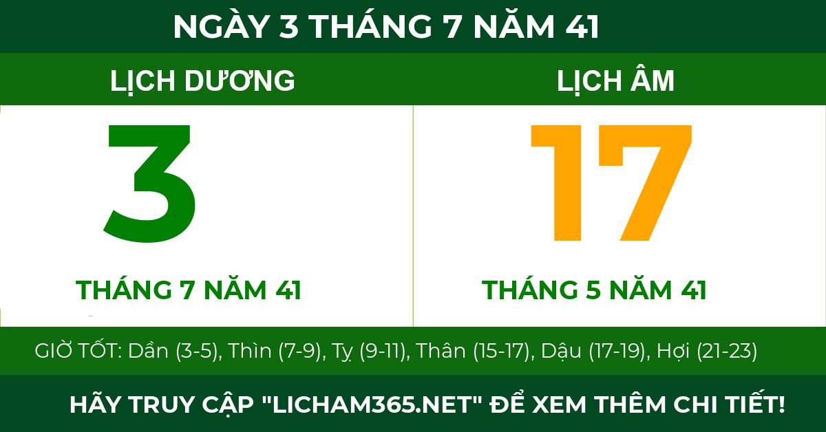 lịch âm ngày 3 tháng 7 năm 41