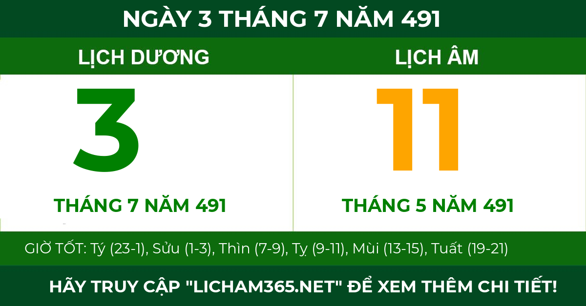 lịch âm ngày 3 tháng 7 năm 491