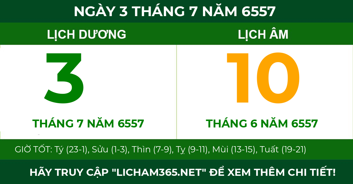 lịch âm ngày 3 tháng 7 năm 6557