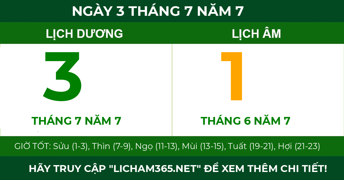 lịch âm ngày 3 tháng 7 năm 7