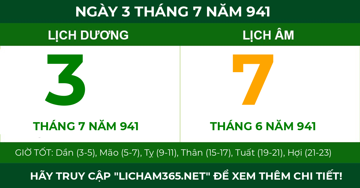 lịch âm ngày 3 tháng 7 năm 941