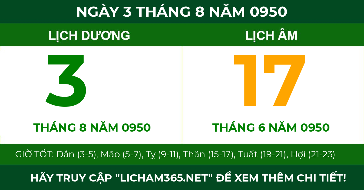 lịch âm ngày 3 tháng 8 năm 0950
