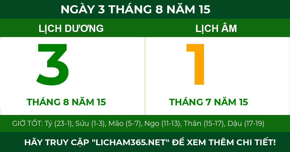 lịch âm ngày 3 tháng 8 năm 15