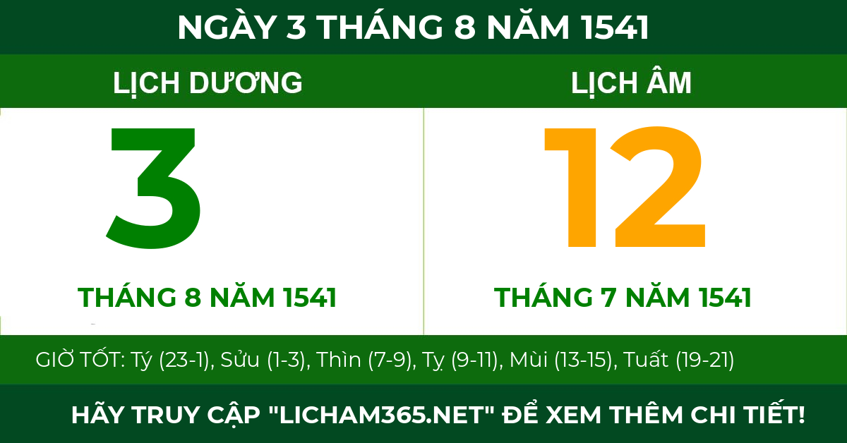 lịch âm ngày 3 tháng 8 năm 1541