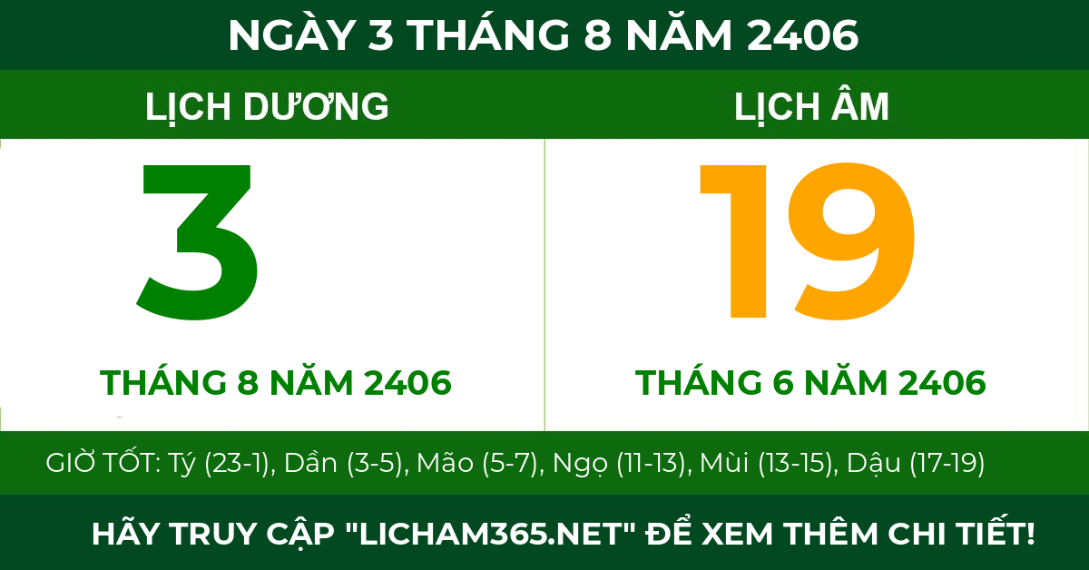 lịch âm ngày 3 tháng 8 năm 2406