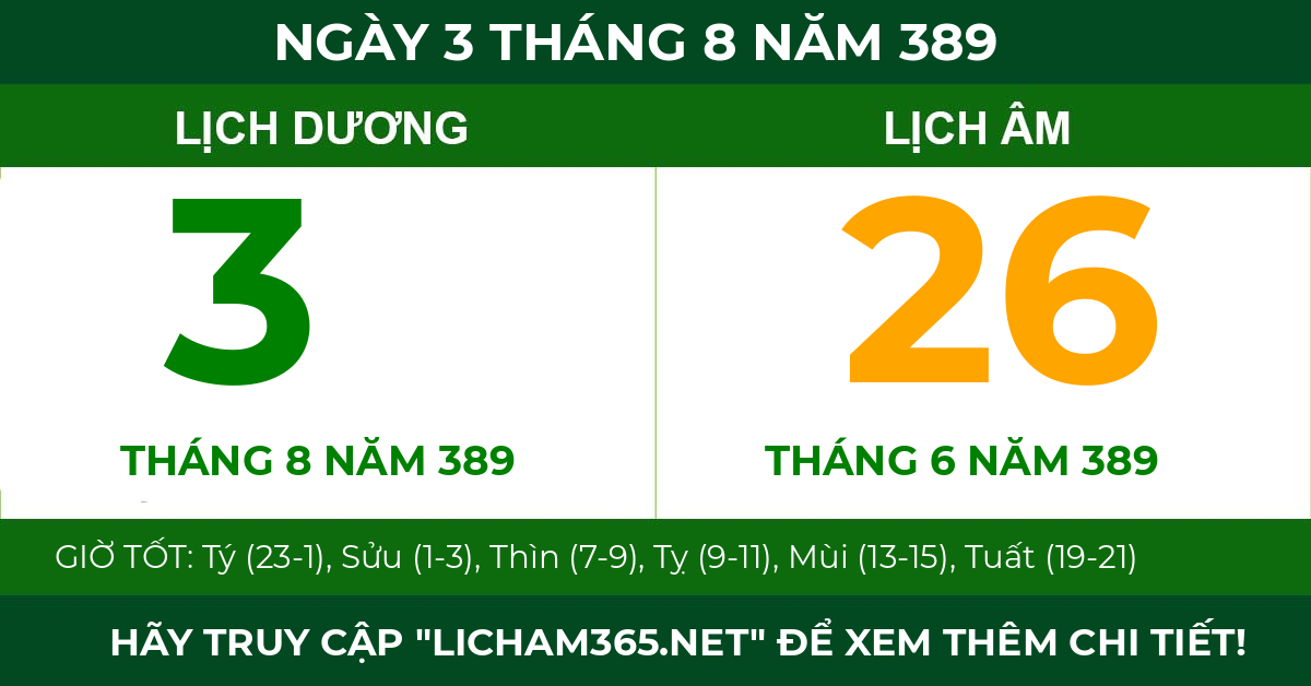 lịch âm ngày 3 tháng 8 năm 389