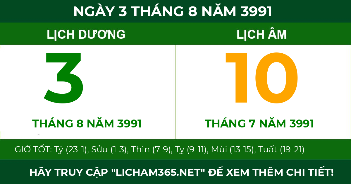 lịch âm ngày 3 tháng 8 năm 3991