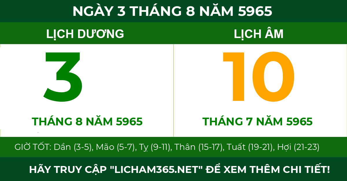 lịch âm ngày 3 tháng 8 năm 5965