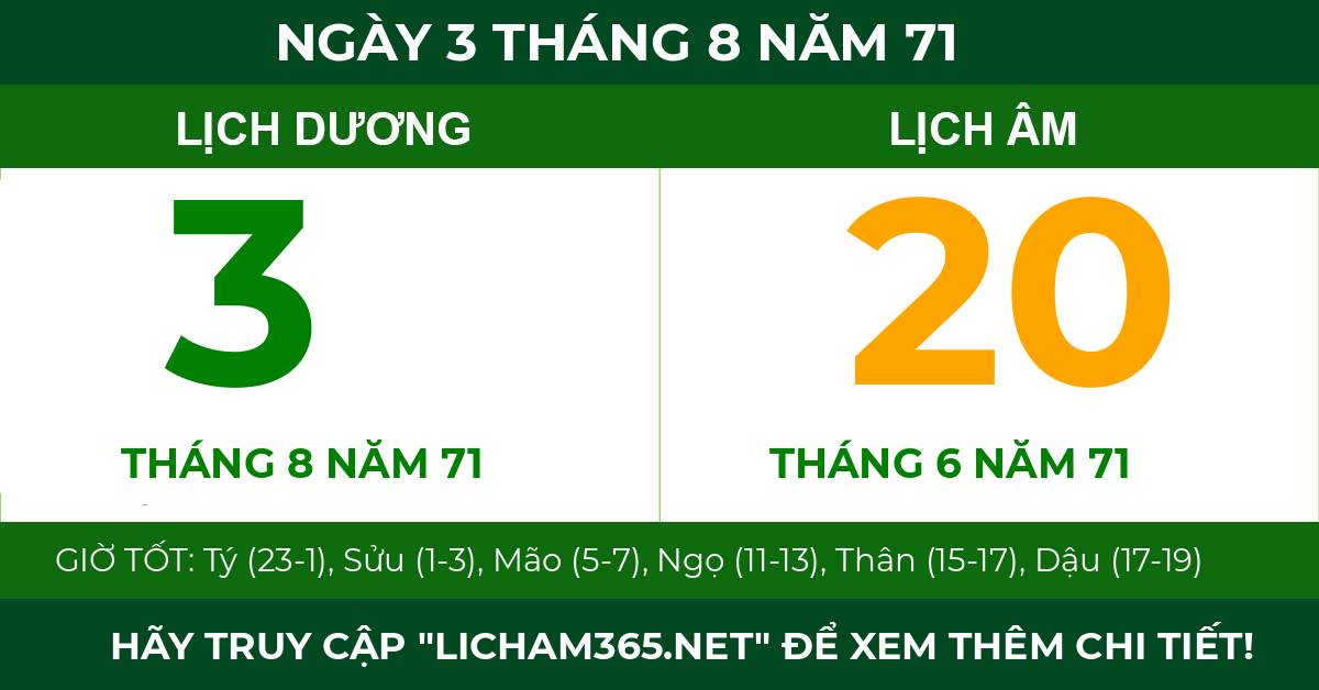 lịch âm ngày 3 tháng 8 năm 71