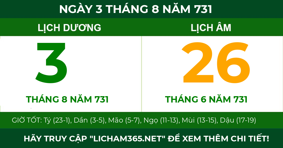 lịch âm ngày 3 tháng 8 năm 731