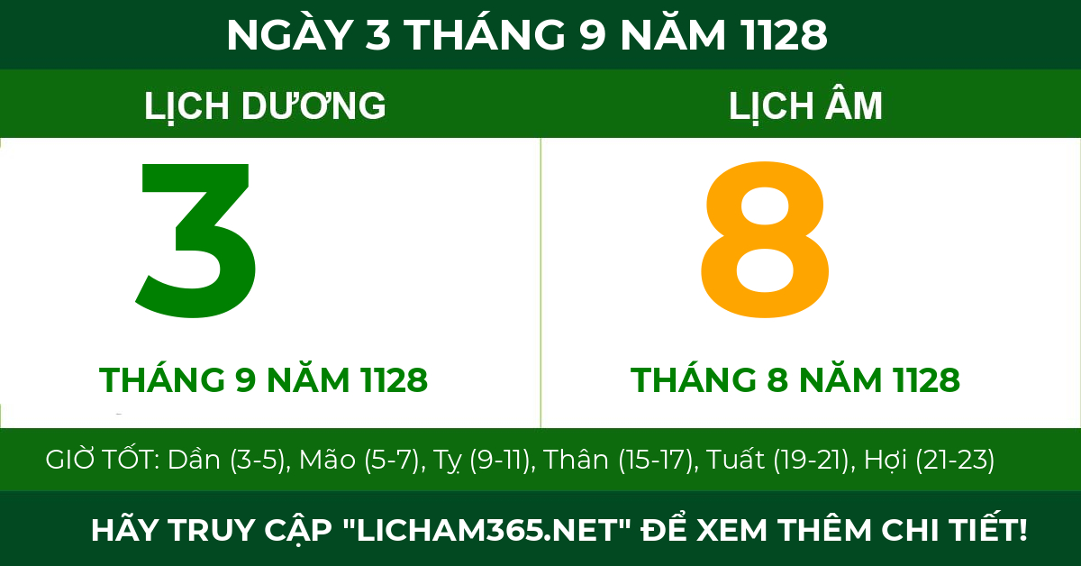lịch âm ngày 3 tháng 9 năm 1128