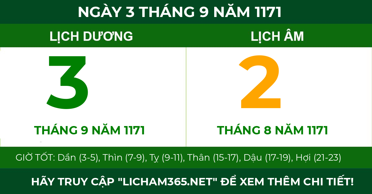 lịch âm ngày 3 tháng 9 năm 1171