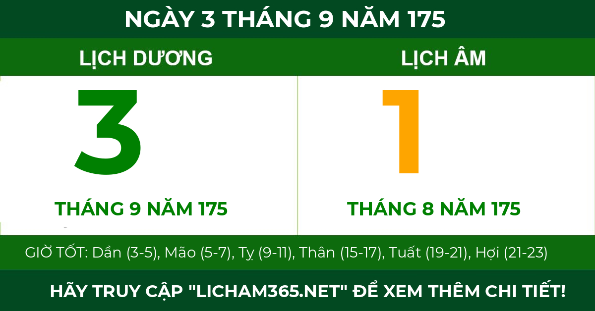 lịch âm ngày 3 tháng 9 năm 175
