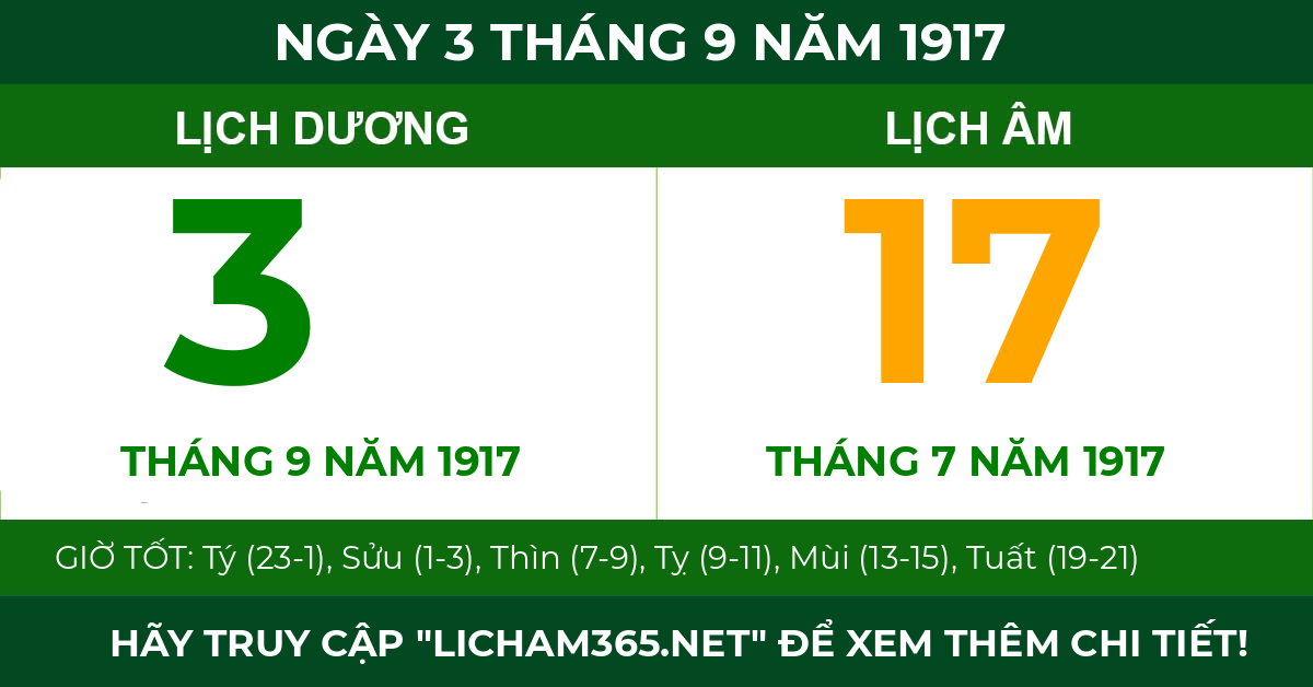 lịch âm ngày 3 tháng 9 năm 1917