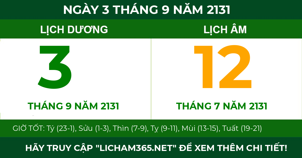 lịch âm ngày 3 tháng 9 năm 2131