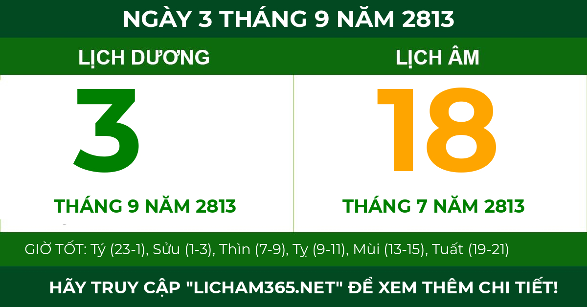 lịch âm ngày 3 tháng 9 năm 2813