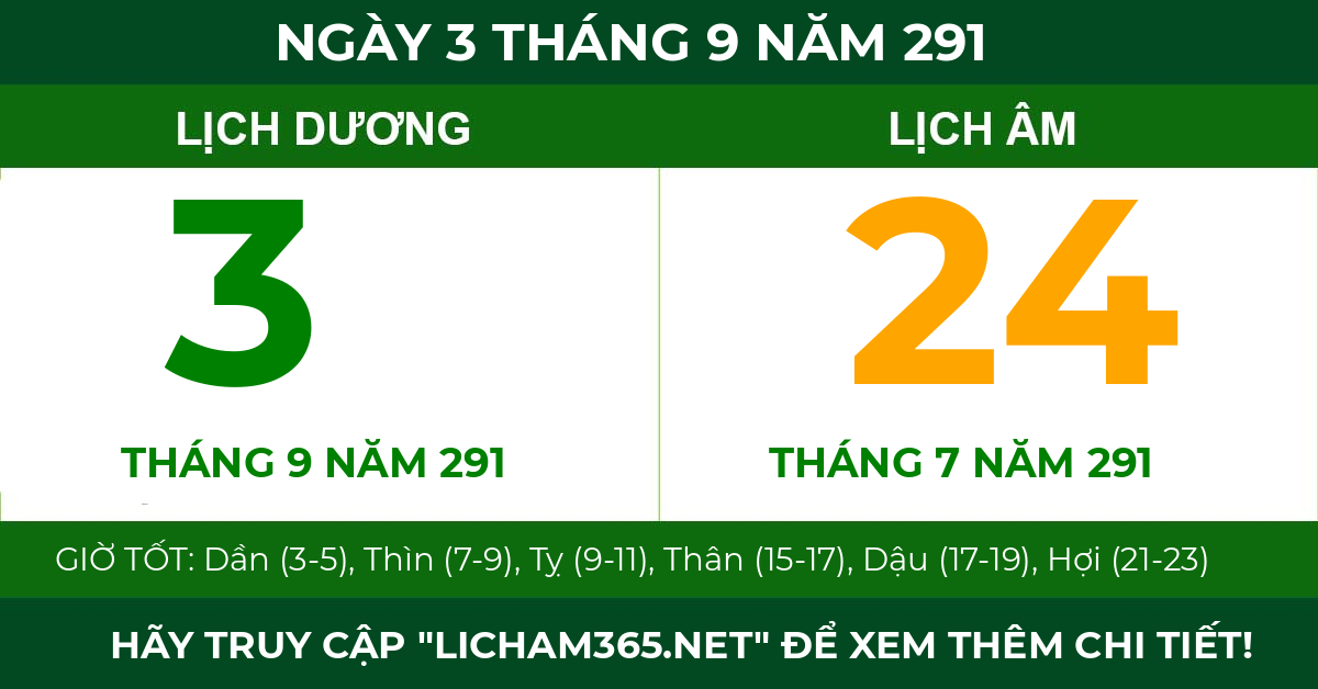 lịch âm ngày 3 tháng 9 năm 291