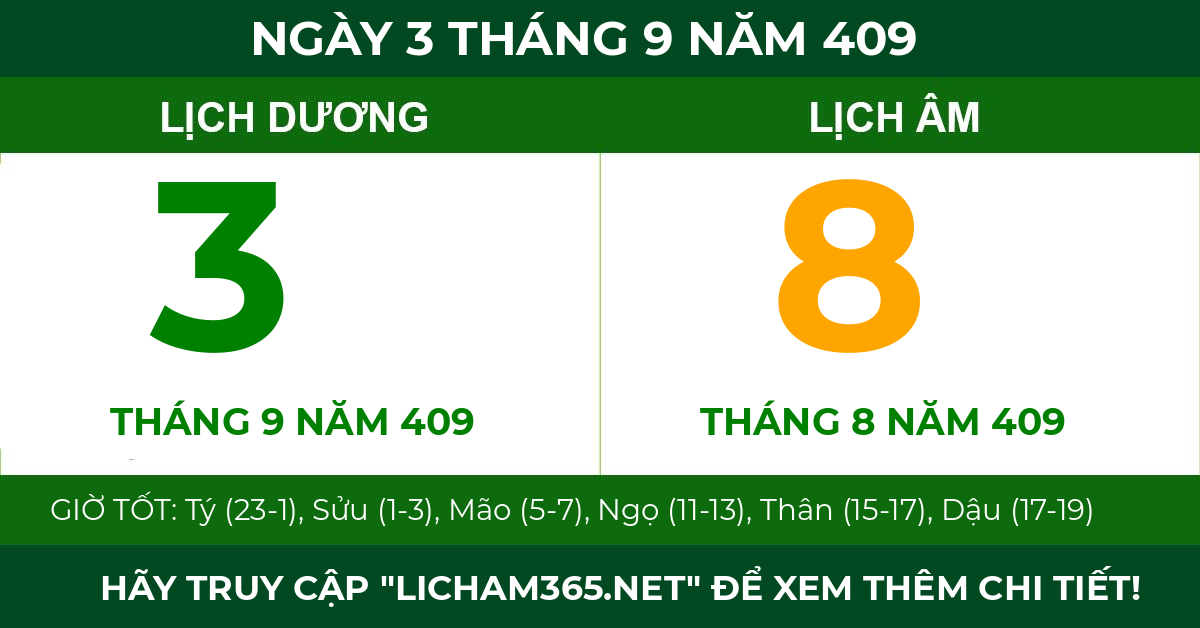 lịch âm ngày 3 tháng 9 năm 409