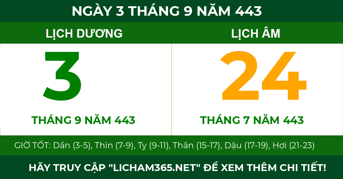 lịch âm ngày 3 tháng 9 năm 443