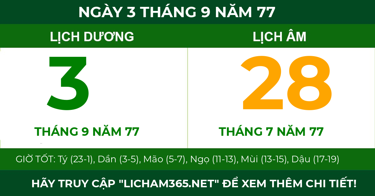 lịch âm ngày 3 tháng 9 năm 77