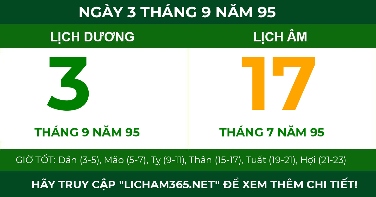 lịch âm ngày 3 tháng 9 năm 95