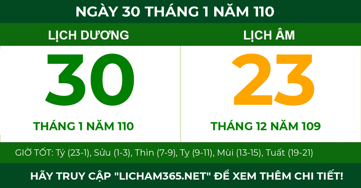 lịch âm ngày 30 tháng 1 năm 110
