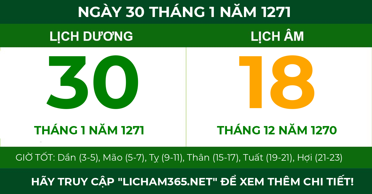 lịch âm ngày 30 tháng 1 năm 1271