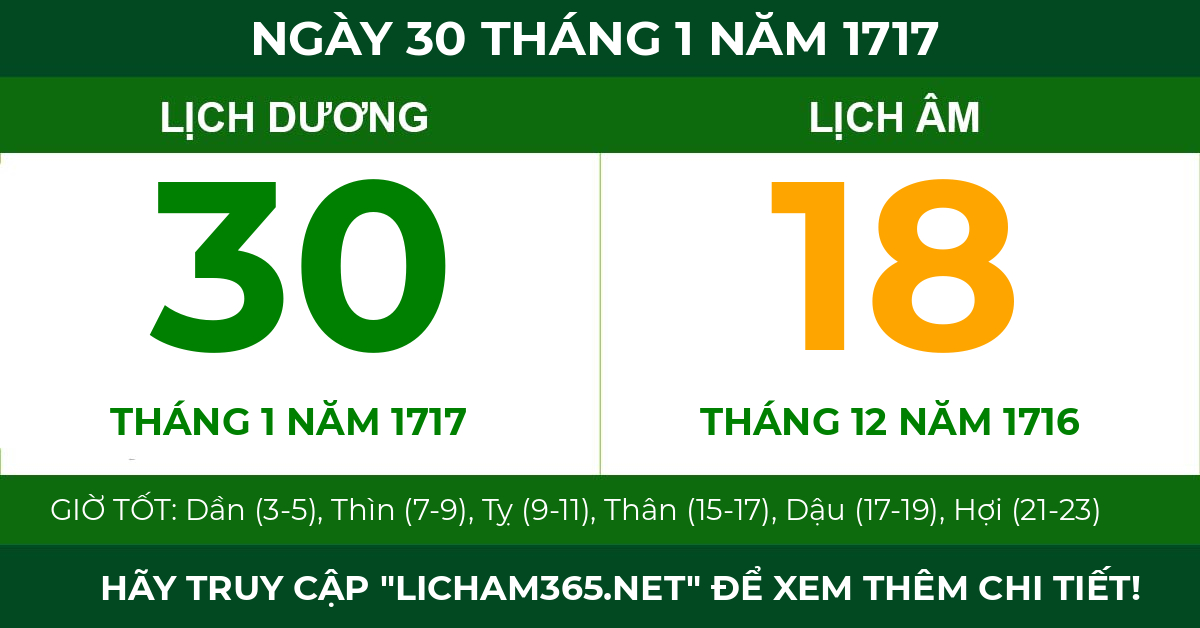 lịch âm ngày 30 tháng 1 năm 1717