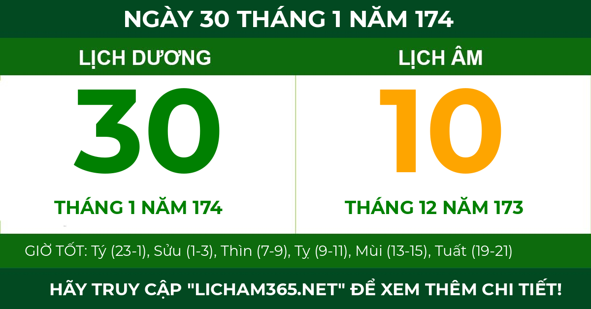 lịch âm ngày 30 tháng 1 năm 174