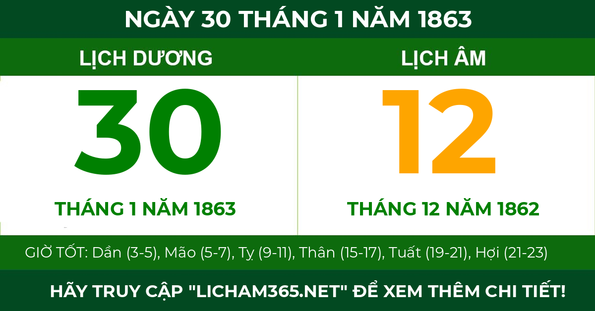 lịch âm ngày 30 tháng 1 năm 1863