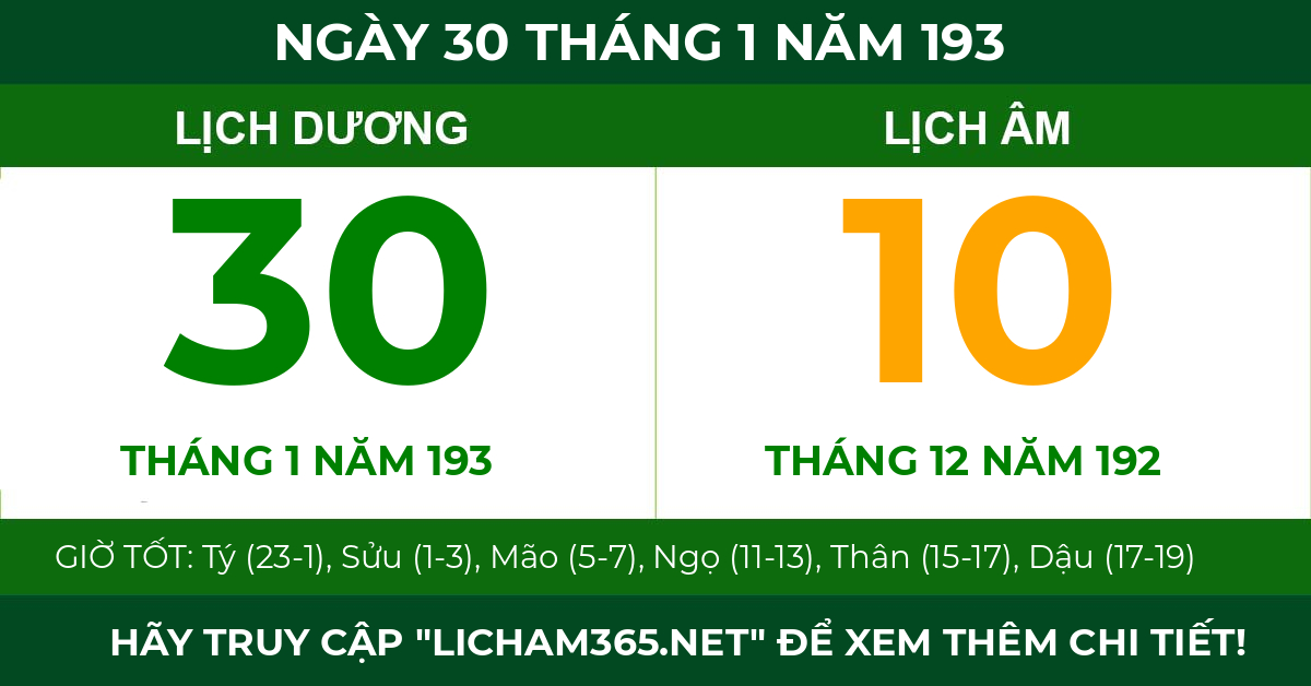 lịch âm ngày 30 tháng 1 năm 193