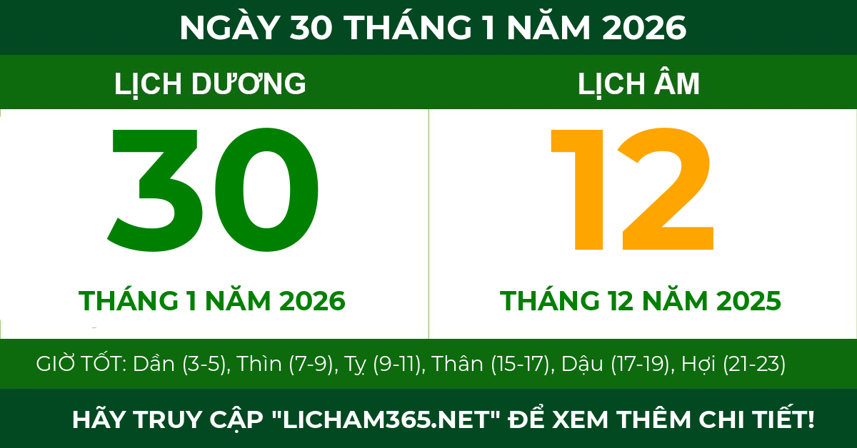 lịch âm ngày 30 tháng 1 năm 2026