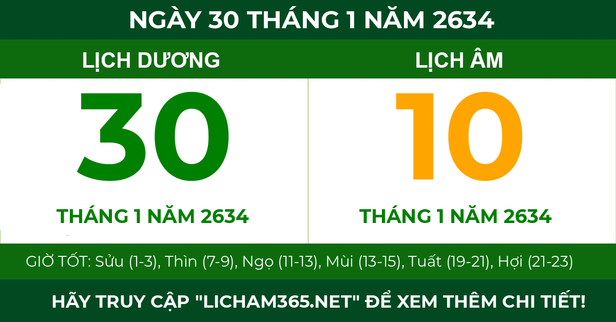 lịch âm ngày 30 tháng 1 năm 2634