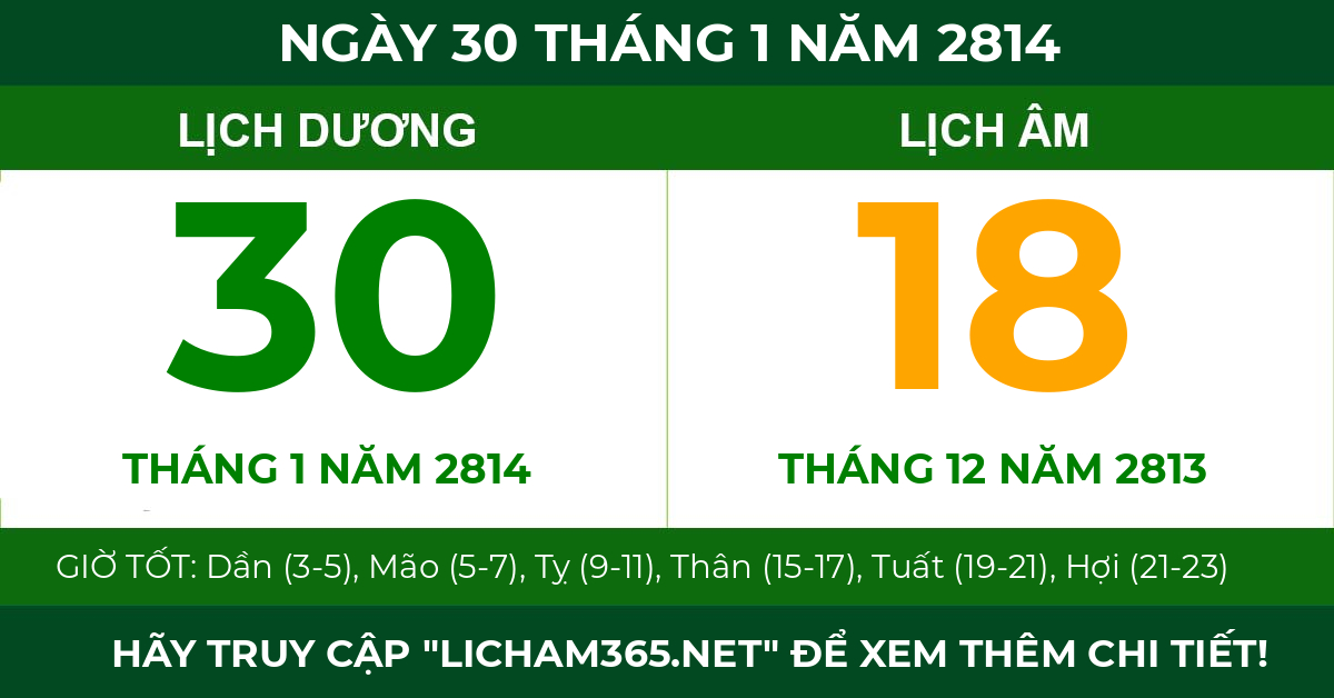 lịch âm ngày 30 tháng 1 năm 2814