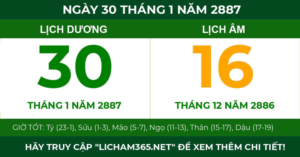 lịch âm ngày 30 tháng 1 năm 2887