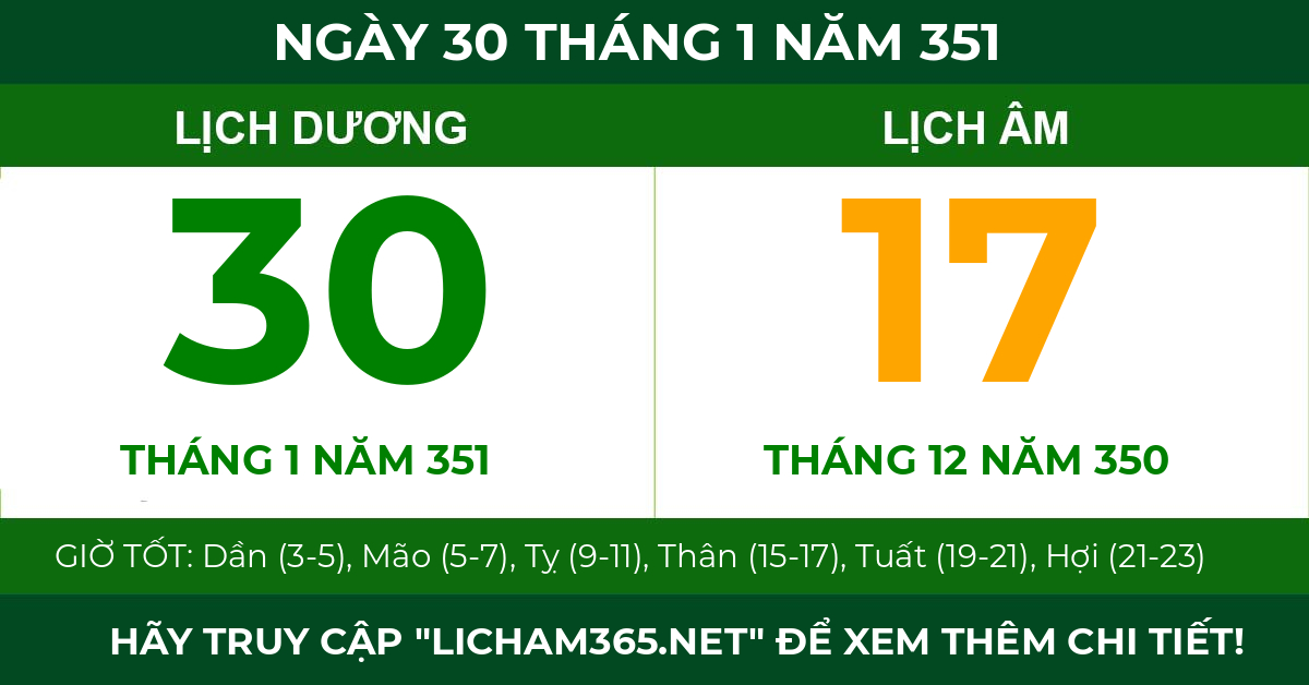 lịch âm ngày 30 tháng 1 năm 351