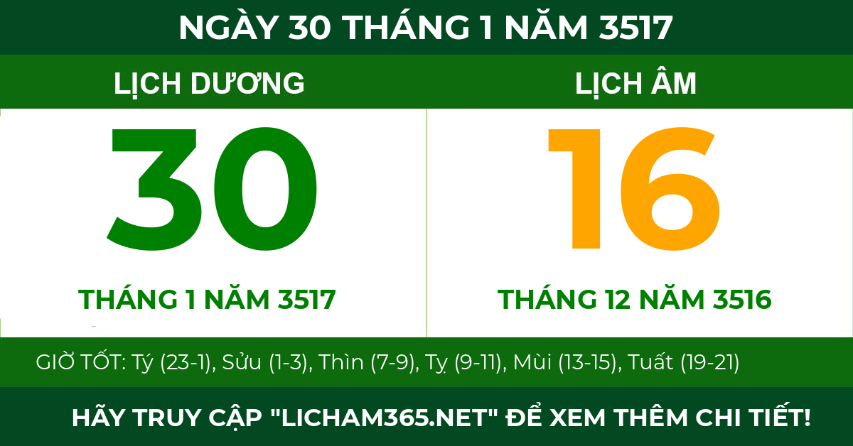 lịch âm ngày 30 tháng 1 năm 3517