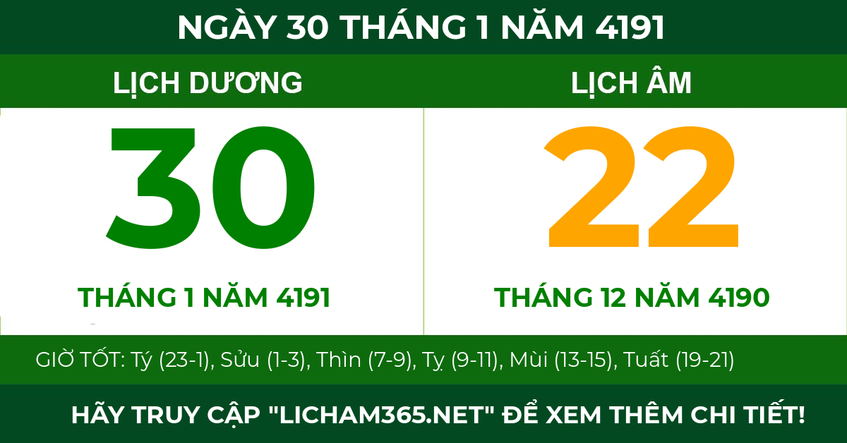 lịch âm ngày 30 tháng 1 năm 4191