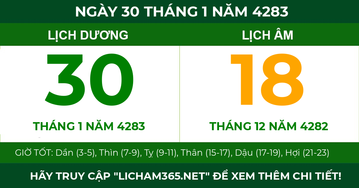 lịch âm ngày 30 tháng 1 năm 4283