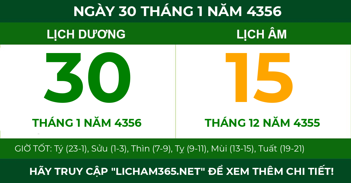 lịch âm ngày 30 tháng 1 năm 4356