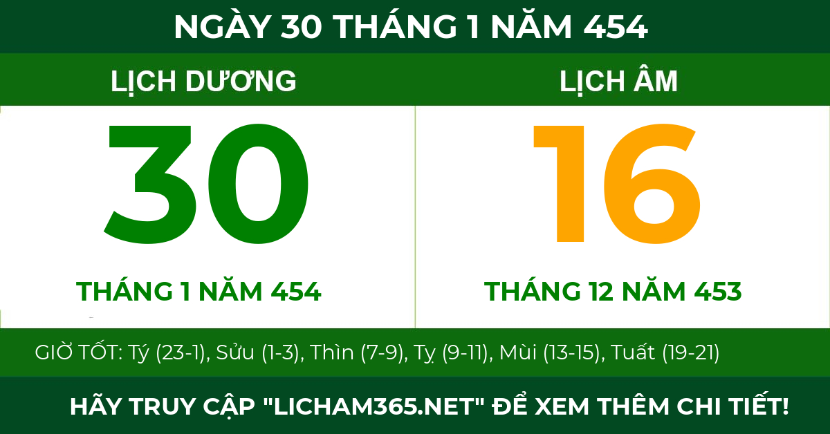 lịch âm ngày 30 tháng 1 năm 454