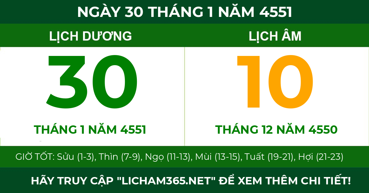 lịch âm ngày 30 tháng 1 năm 4551