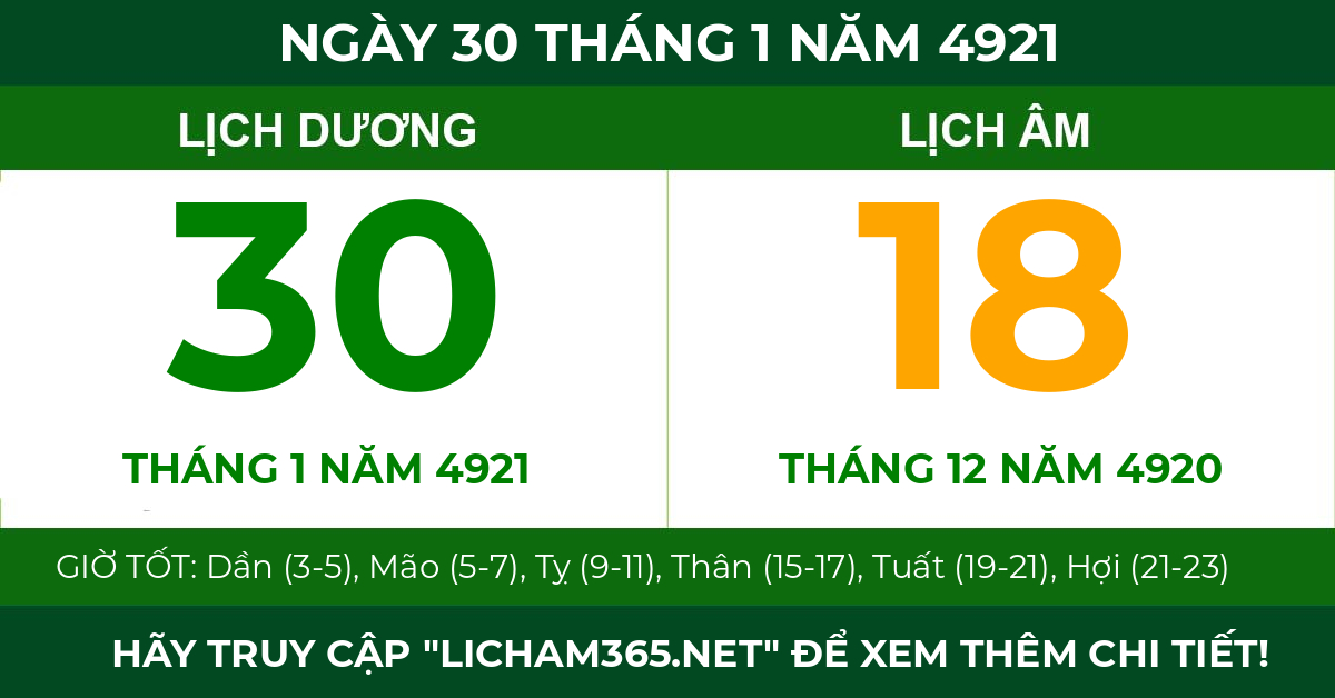 lịch âm ngày 30 tháng 1 năm 4921