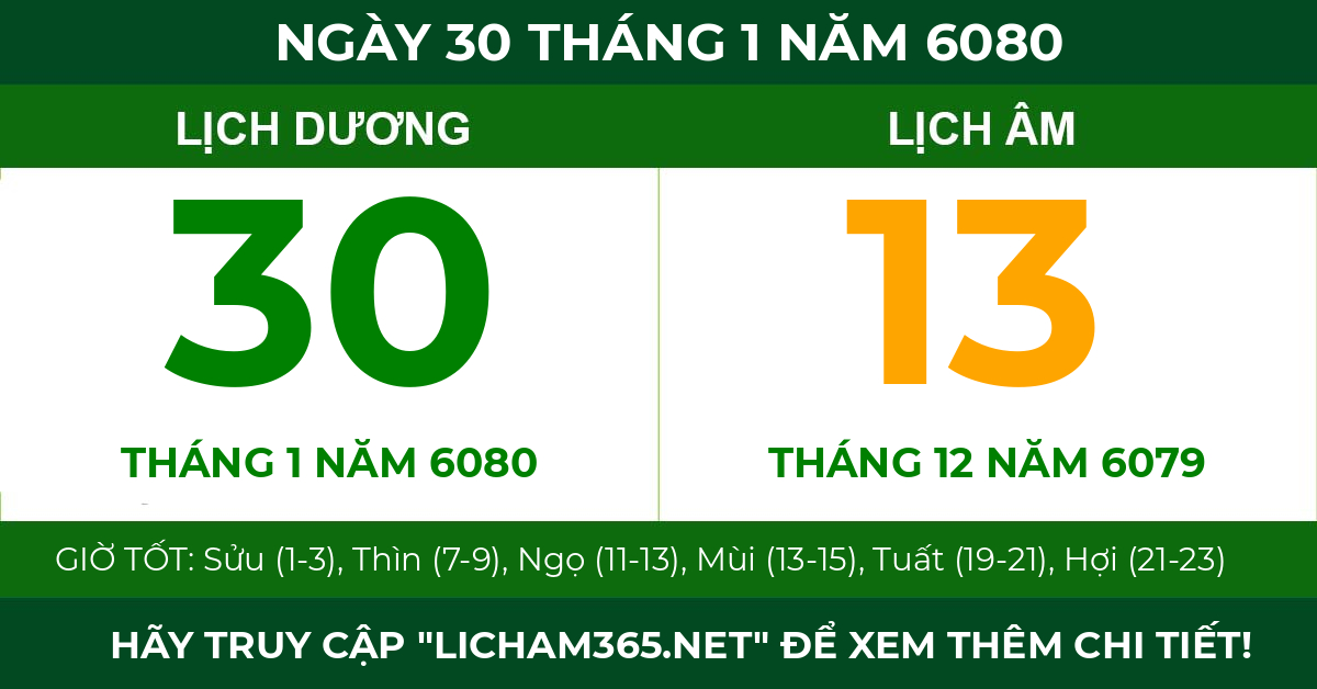 lịch âm ngày 30 tháng 1 năm 6080