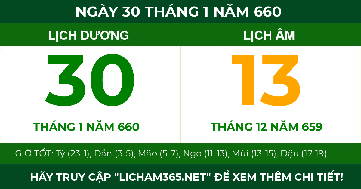 lịch âm ngày 30 tháng 1 năm 660