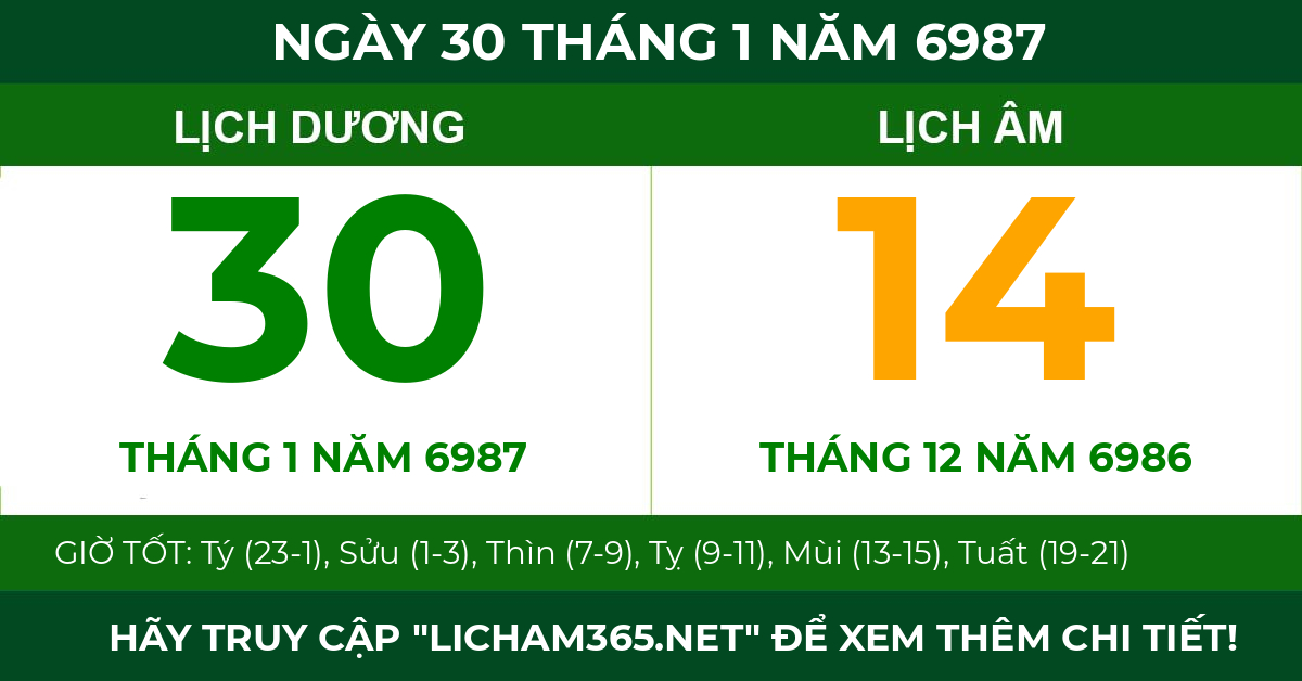 lịch âm ngày 30 tháng 1 năm 6987