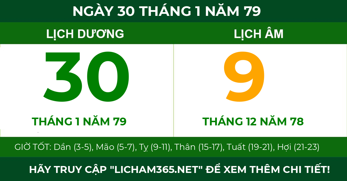 lịch âm ngày 30 tháng 1 năm 79