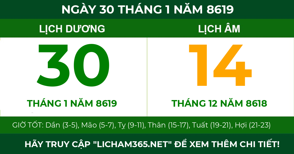 lịch âm ngày 30 tháng 1 năm 8619